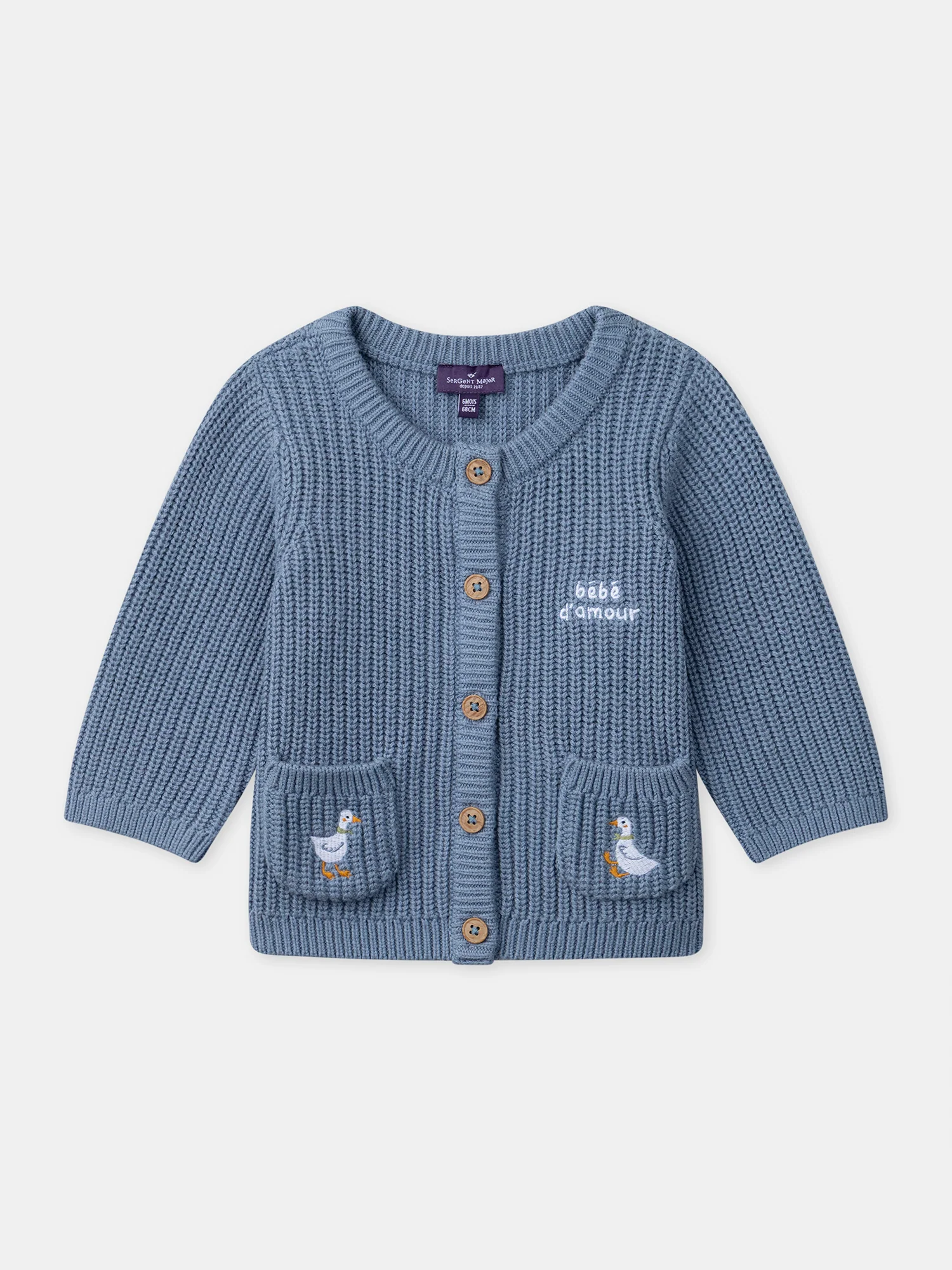 Cardigan en tricot bleu à broderies oies Bébé Garçon