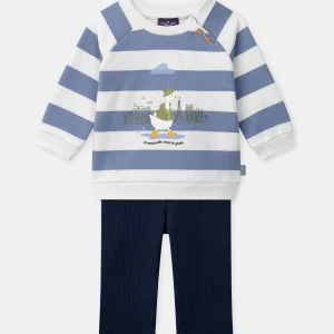 Ensemble sweat à rayures imprimé oie et legging bleu foncé Bébé Garçon