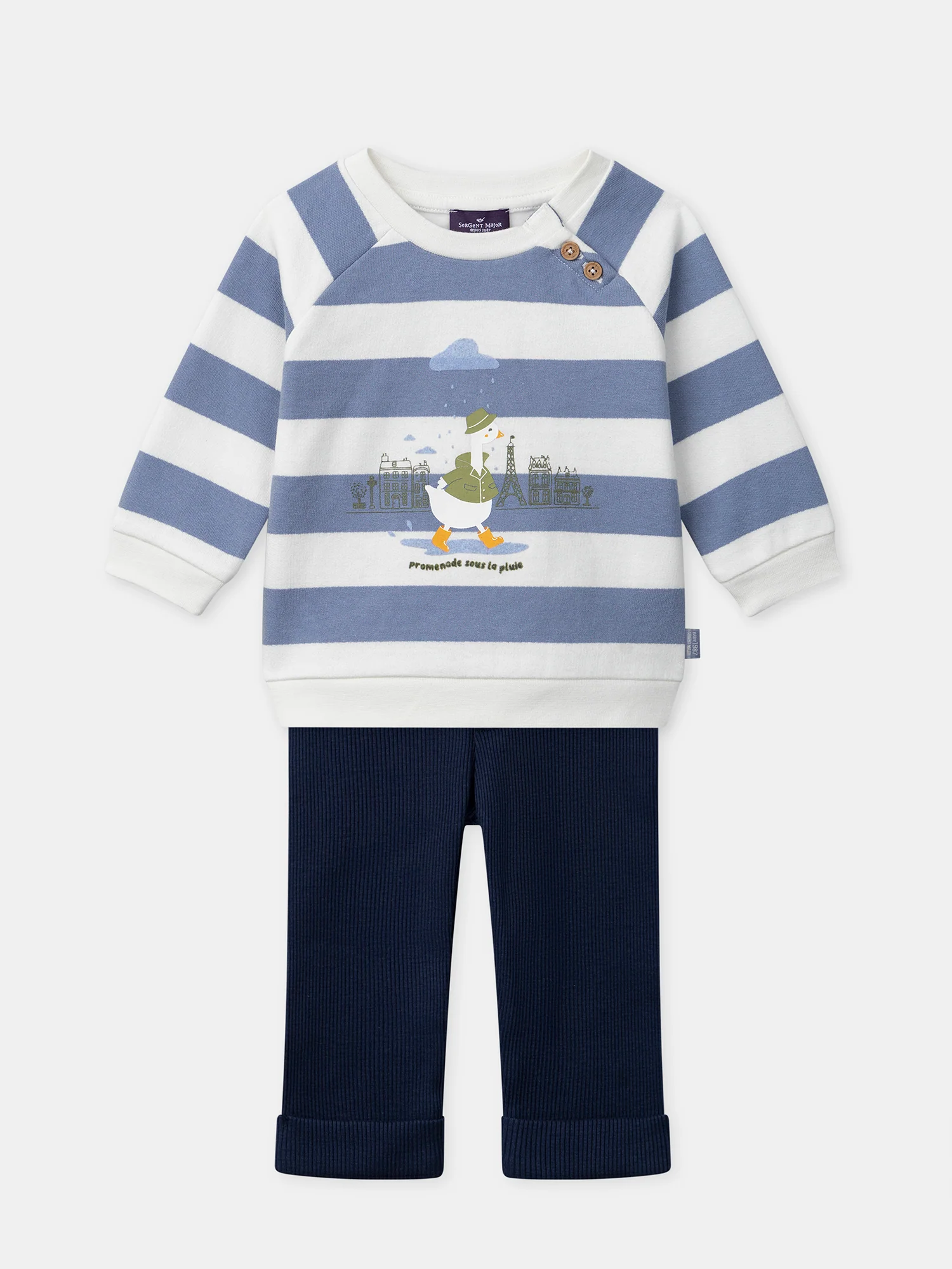 Ensemble sweat à rayures imprimé oie et legging bleu foncé Bébé Garçon