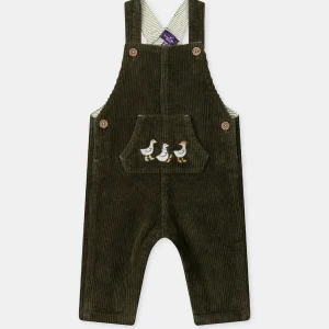 Salopette kaki en velours à broderies oies Bébé Garçon
