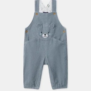 Salopette bleue grisé en velours Bébé Garçon