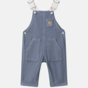 Salopette bleue grisé en velours Bébé Garçon