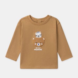 T-shirt marron à patch ours et manches longues Bébé Garçon