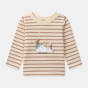 T-shirt écru à rayures rouges et manches longues Bébé Garçon