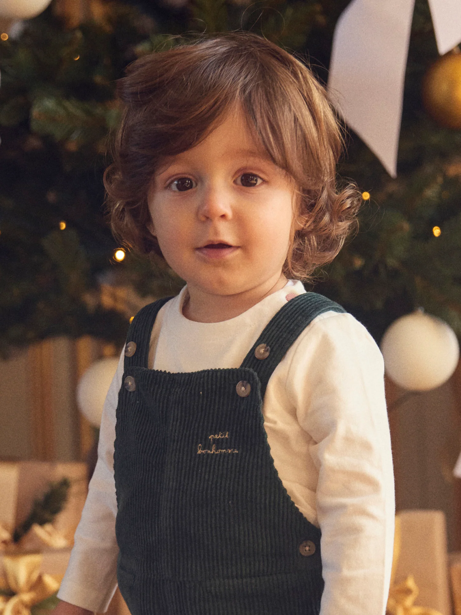 Salopette Noël verte en velours Bébé Garçon – Image 4