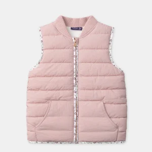 Doudoune sans manches rose pale et imprimé fleuri Fille