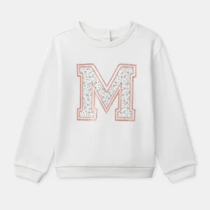 Sweat-shirt blanc imprimé "M" fleuri Fille