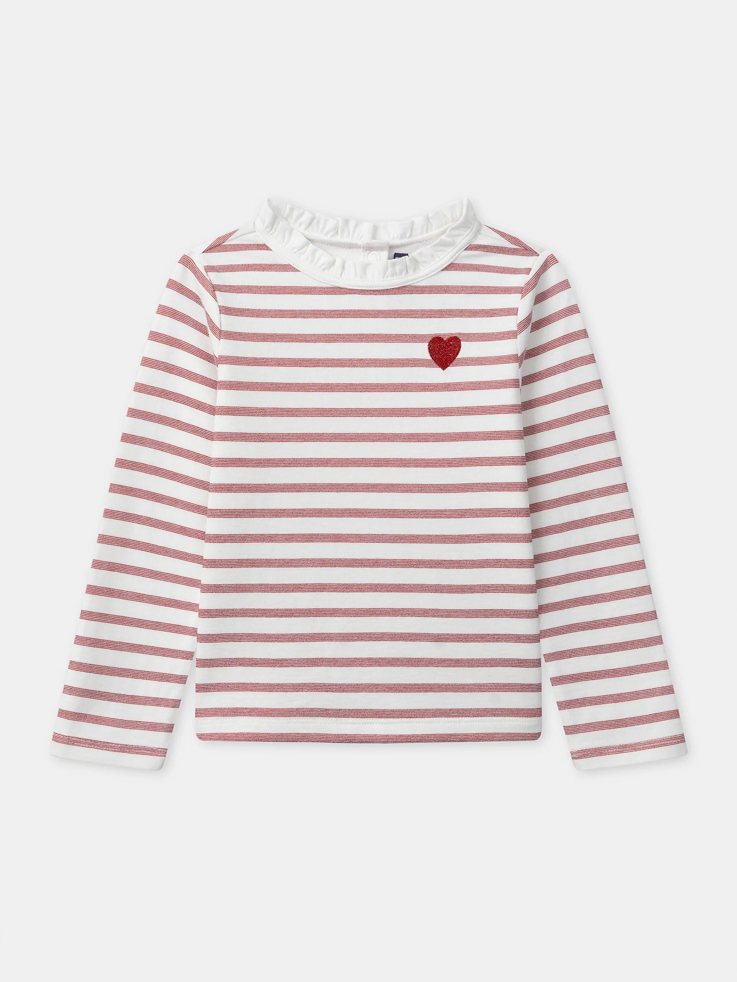 T-shirt blanc à rayures rouge et manches longues Fille