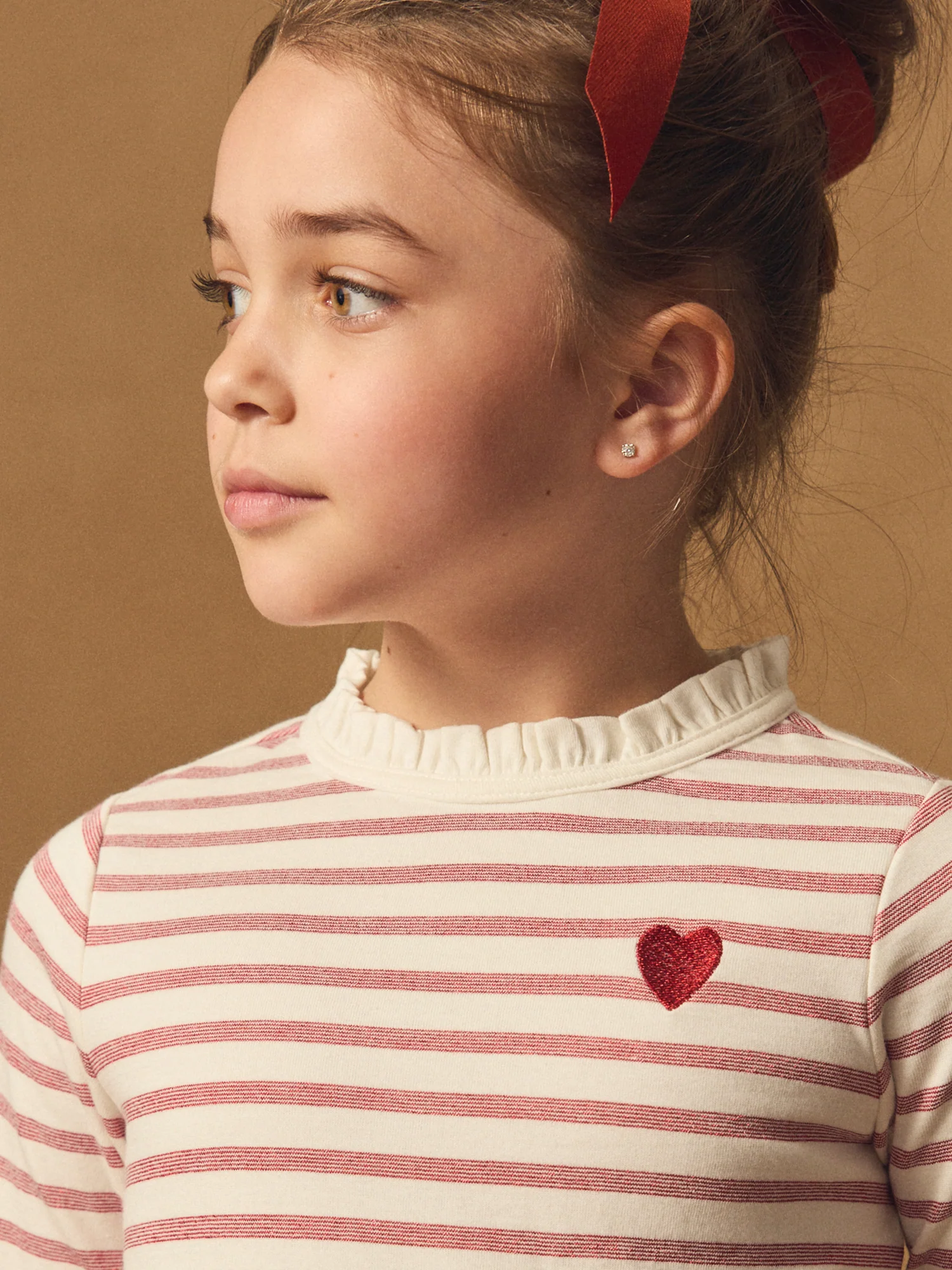 T-shirt blanc à rayures rouge et manches longues Fille – Image 4