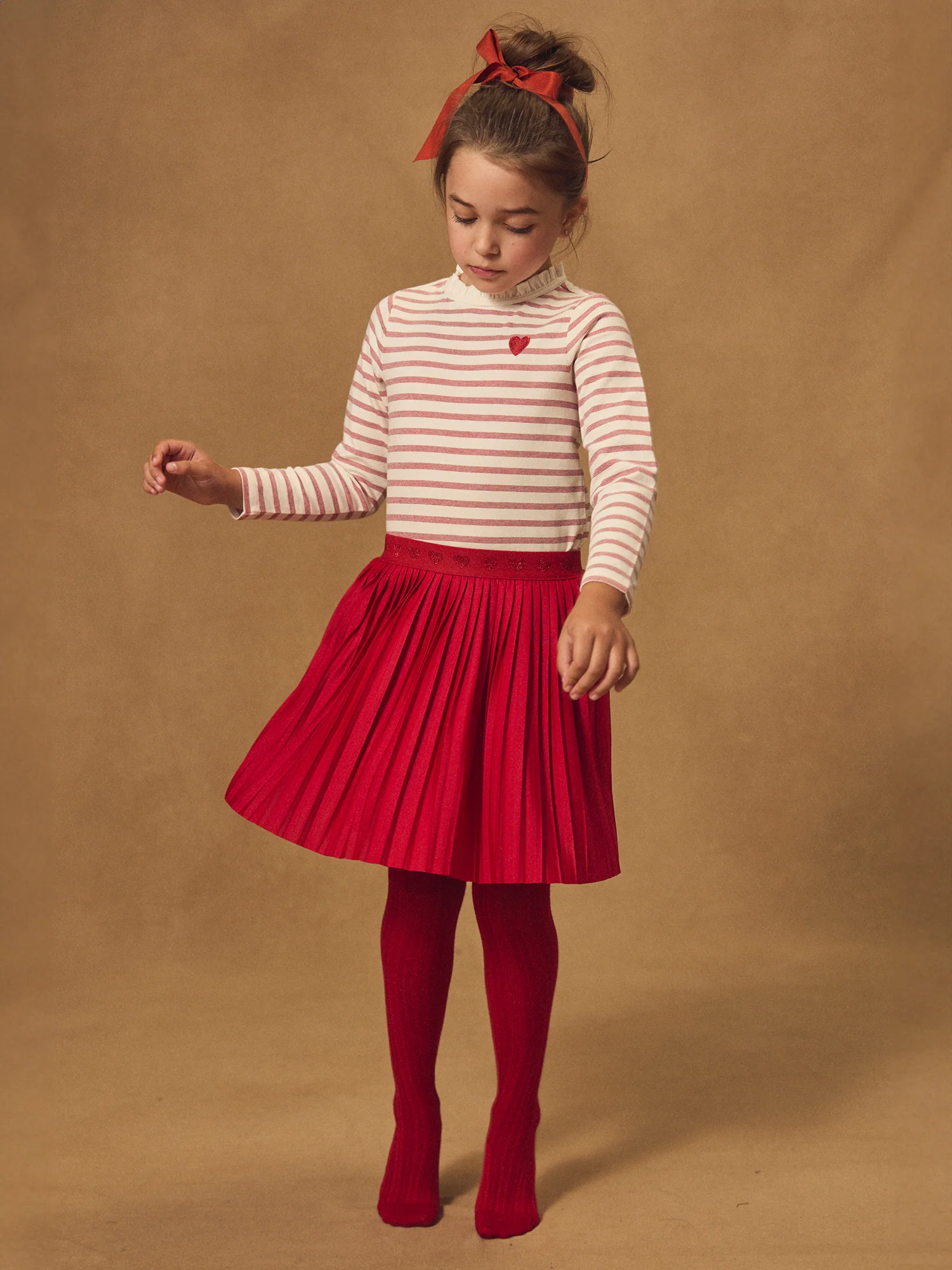 T-shirt blanc à rayures rouge et manches longues Fille – Image 5