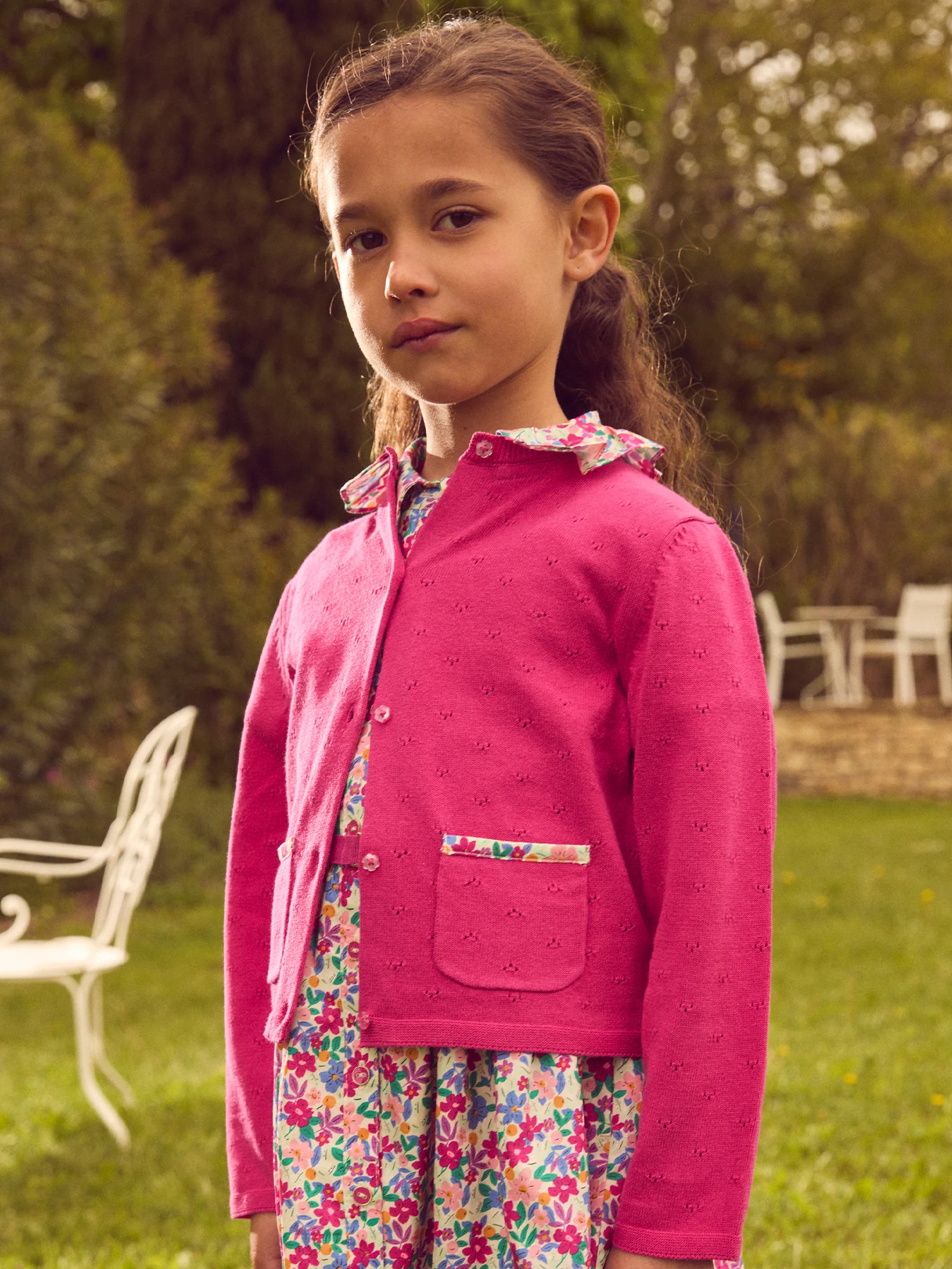 Cardigan rose fuchsia Fille – Image 3