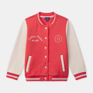 Veste Teddy rouge corail à broderie fleuries Fille