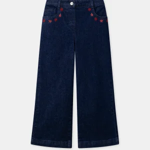 Jean denim à broderies fleurs Fille