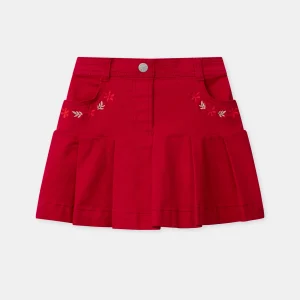 Jupe plissée rouge à broderies fleurs Fille