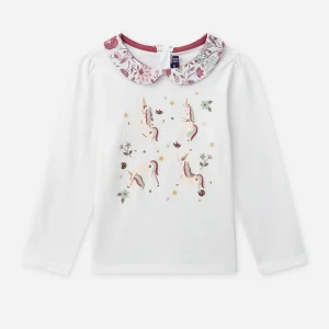 T-shirt écru imprimé licorne à manches longues Fille