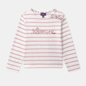 T-shirt à rayures rose avec patch "Rêveuse" Fille