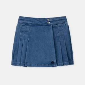 Jupe-short en jean bleu mi-plissée Fille
