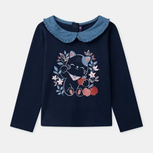 T-shirt bleu marine imprimé chat Fille