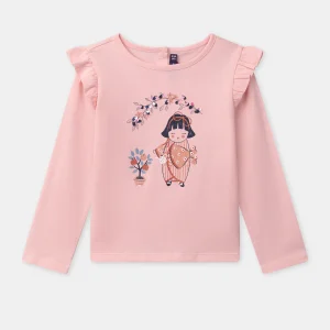 T-shirt rose imprimé et manches longues Fille
