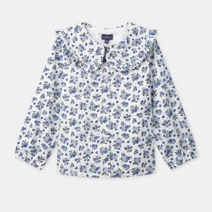 Blouse blanche imprimé fleuri à col claudine Fille