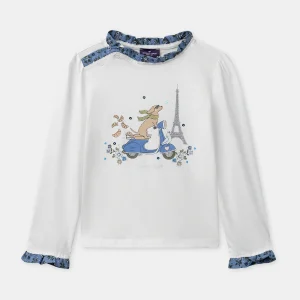 T-shirt blanc imprimé chien à manches longues Fille