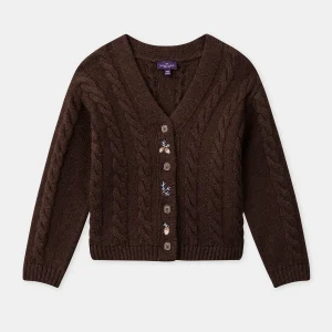 Cardigan marron foncé torsadée en maille Fille