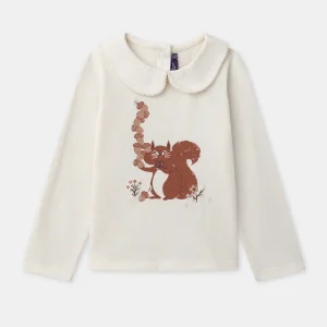 T-shirt écru imprimé écureuil à manches longues Fille
