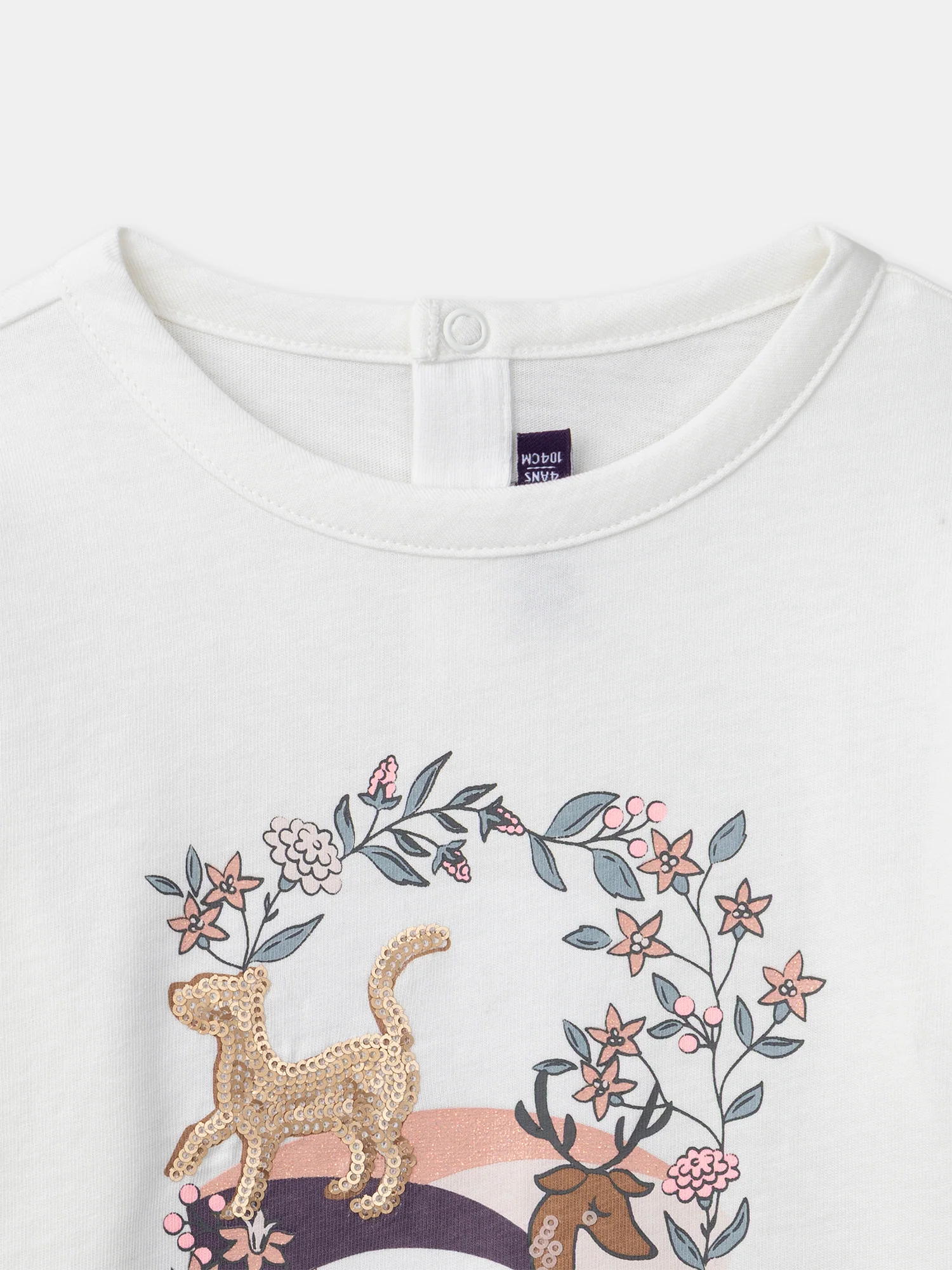 T-shirt blanc à sequins et manches longues Fille – Image 3