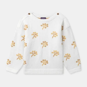 Pull blanc à motif fleurs jaunes Fille