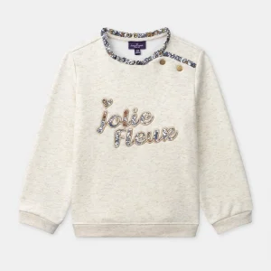 Sweat écru à broderie "Jolie Fleur" Fille
