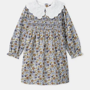 Robe imprimé fleuri à col pétale blanc Fille