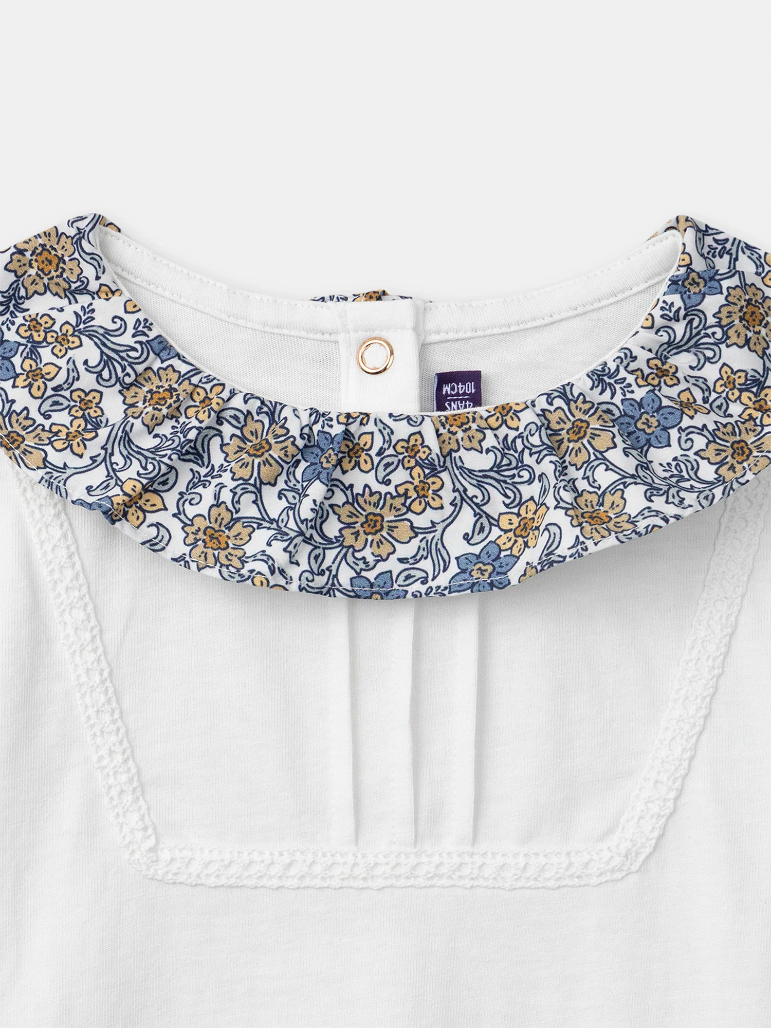 T-shirt blanc à col imprimé fleuri et manches longues Fille – Image 3