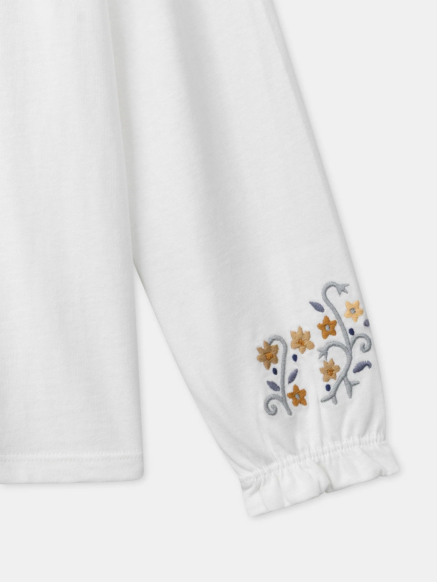 T-shirt blanc à col imprimé fleuri et manches longues Fille – Image 4