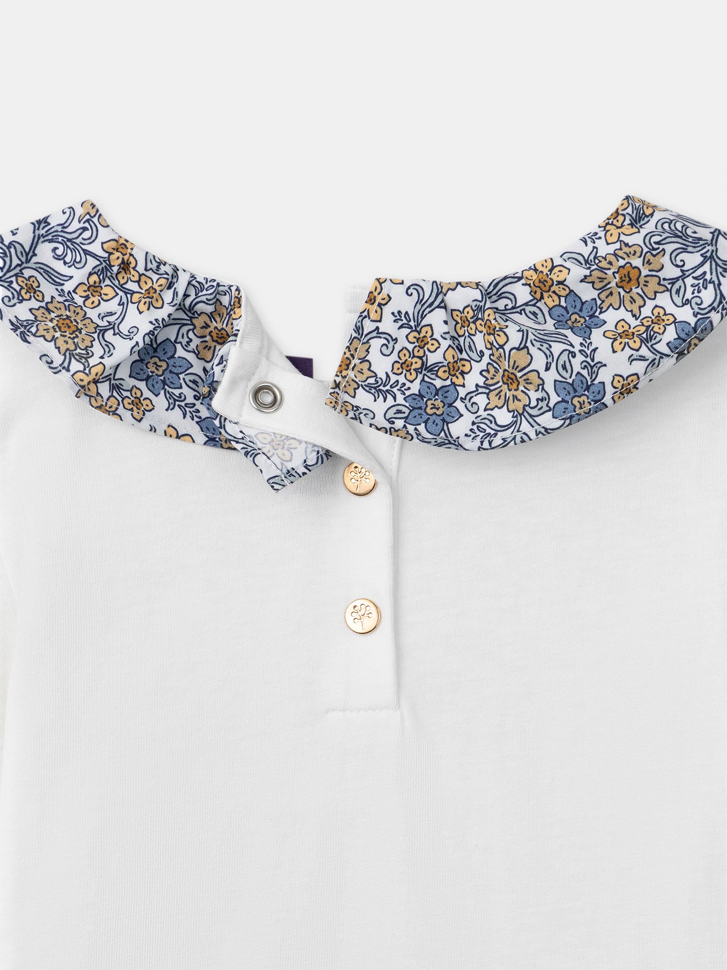 T-shirt blanc à col imprimé fleuri et manches longues Fille – Image 5