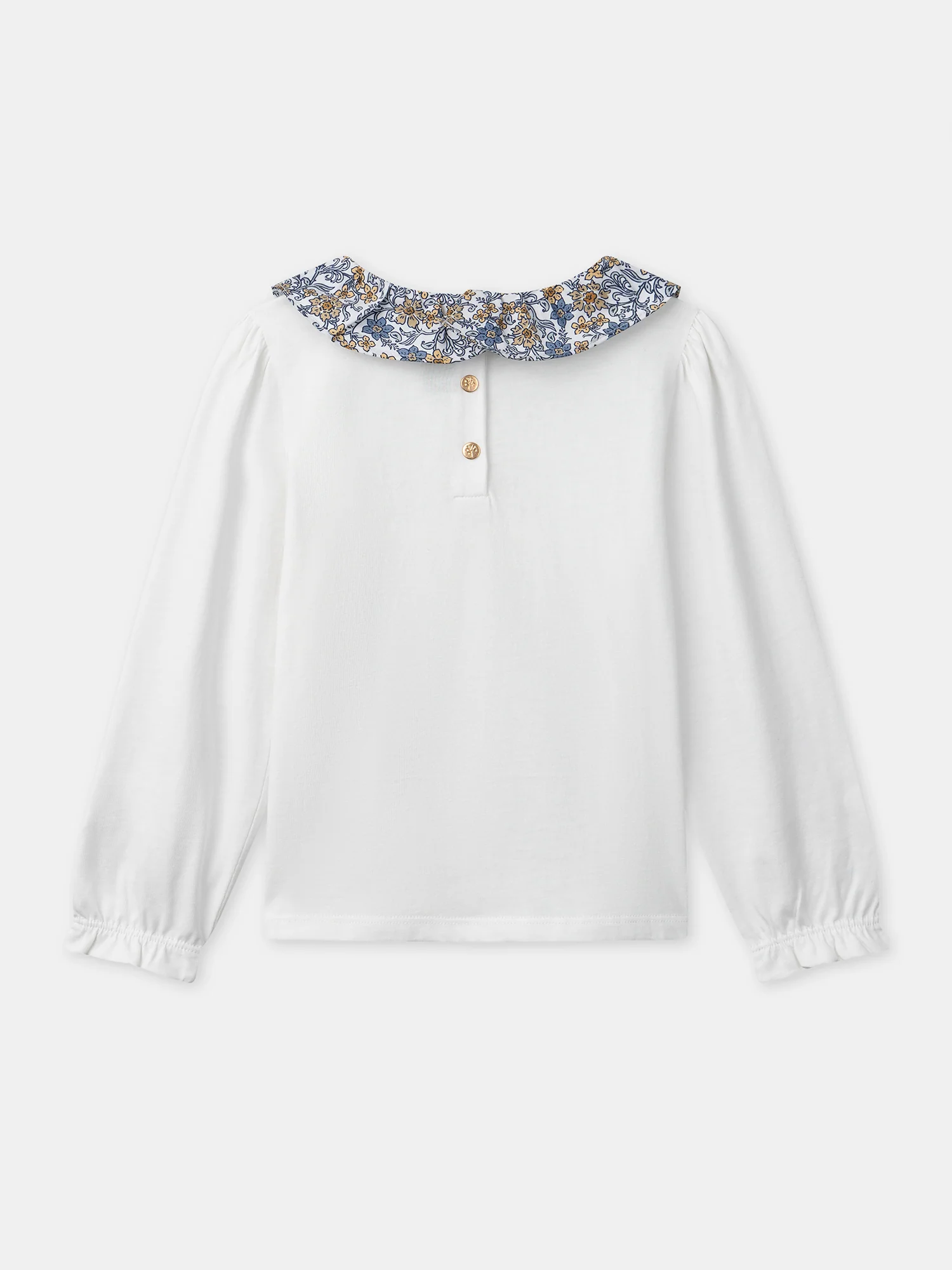 T-shirt blanc à col imprimé fleuri et manches longues Fille – Image 6