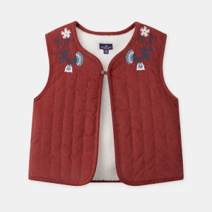 Cardigan sans manches réversible rouge ou écru Fille