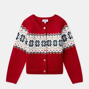 Cardigan Noël rouge à motif jacquard Fille