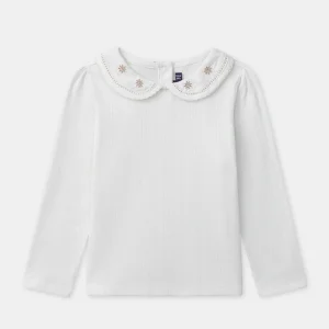 T-shirt à manches longues blanc et col claudine Fille