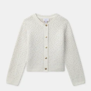 Cardigan Noël écru à broderies dorées Fille