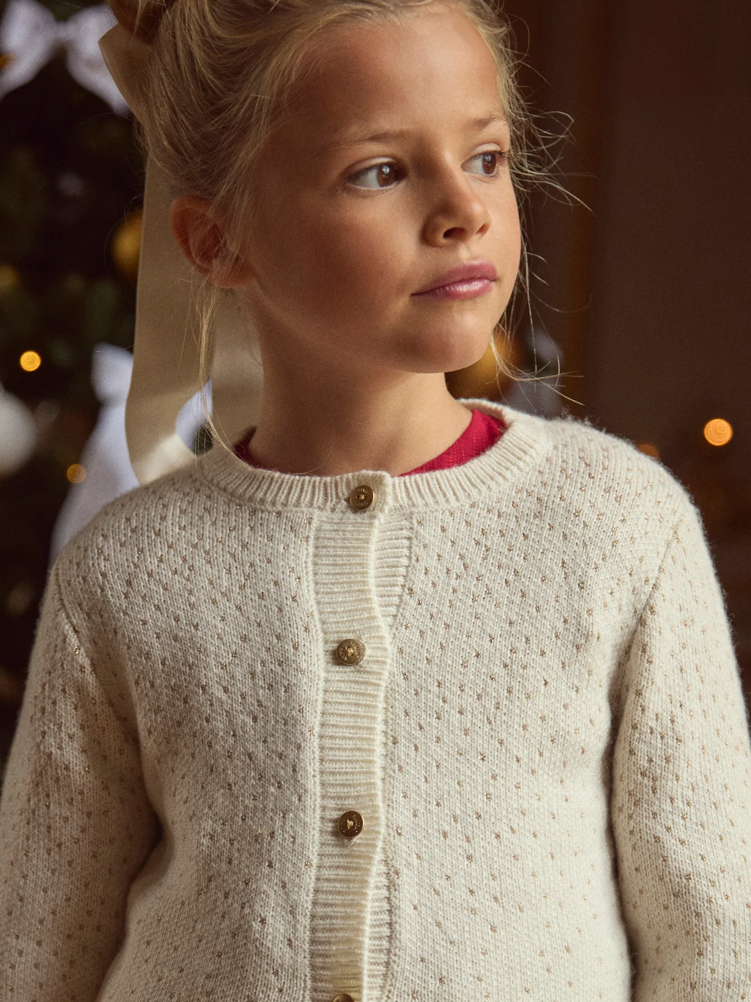 Cardigan Noël écru à broderies dorées Fille – Image 4