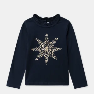 T-shirt à manches longues bleu marine et motif étoile doré Fille