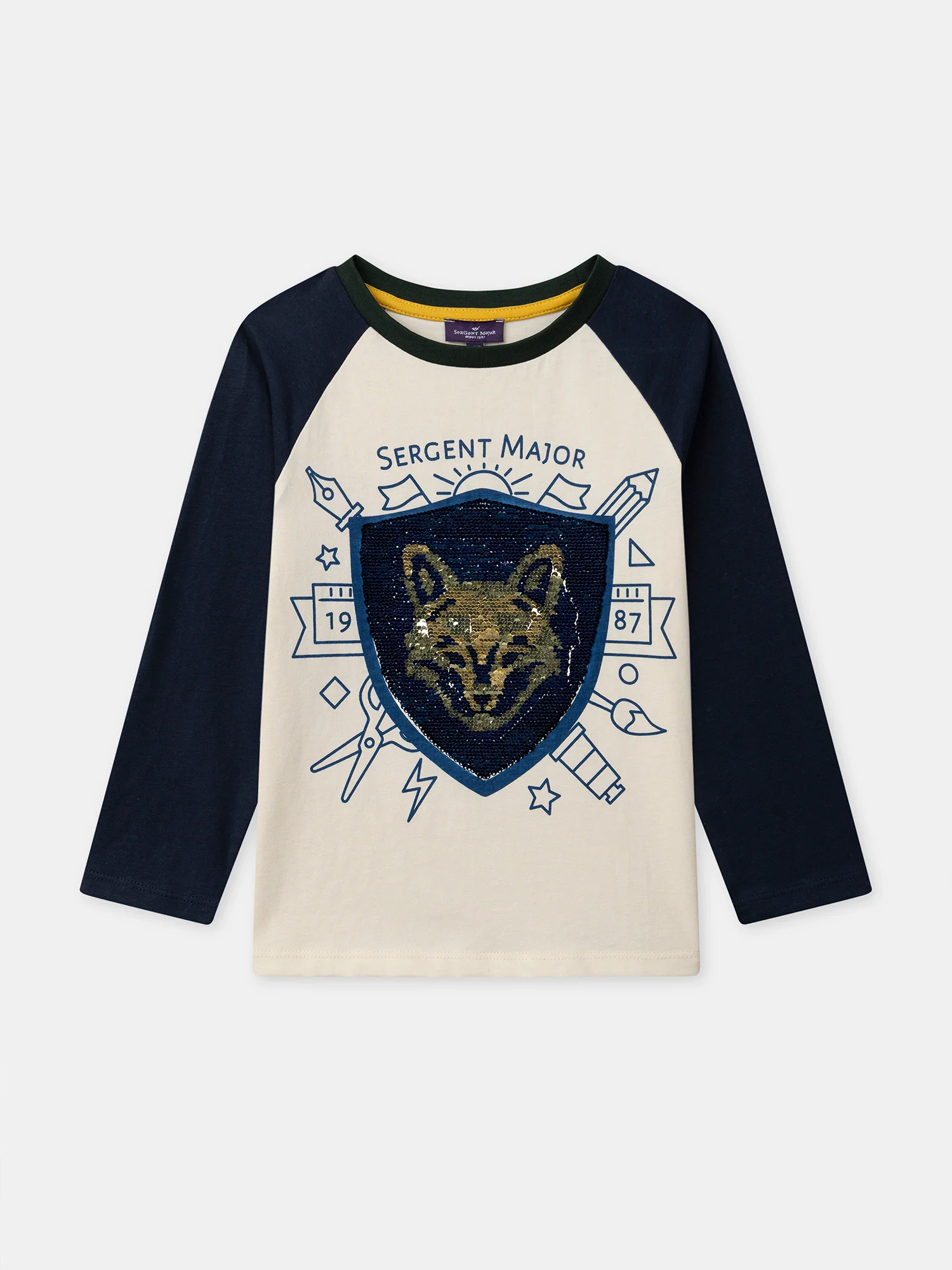 T-shirt écru à sequins et manches longues Garçon