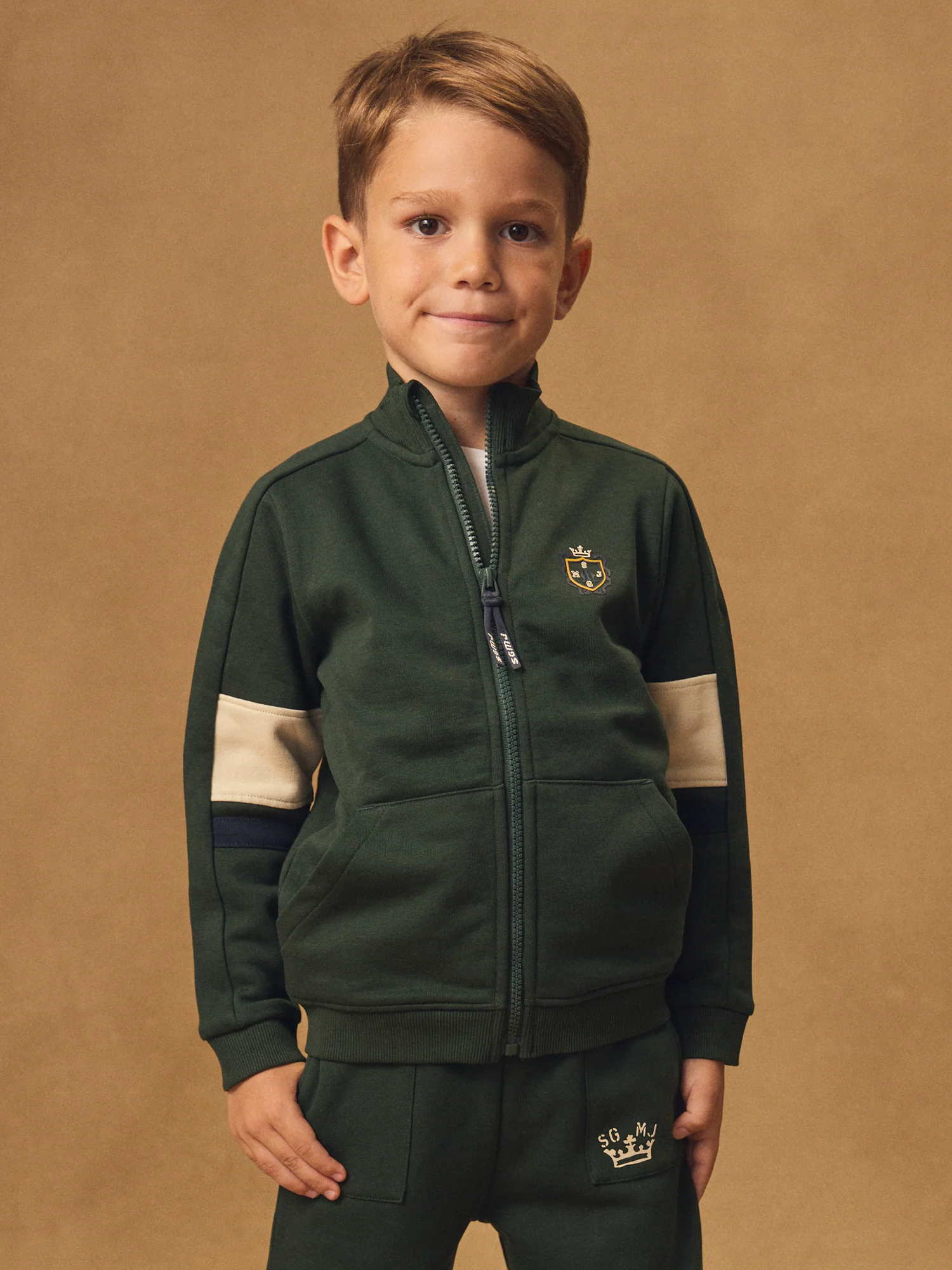 Sweat zippé vert foncé Garçon – Image 3