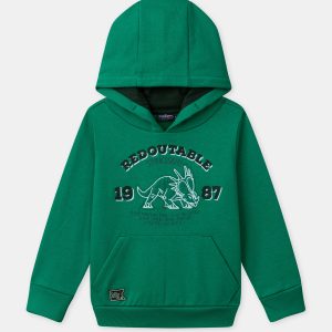 Sweat à capuche vert foncé avec patch dinosaure Garçon