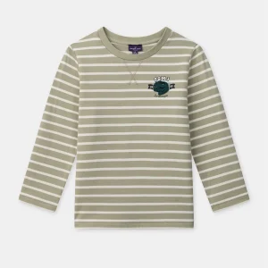 T-shirt vert pâle à rayures blanc et manches longues Garçon