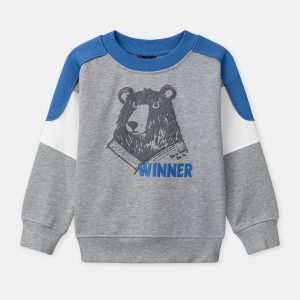 Sweat-shirt gris imprimé ours Garçon