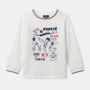 T-shirt blanc imprimé Japon à manches longues Garçon