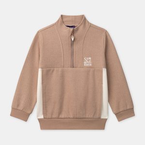Sweat marron demi-zip Garçon