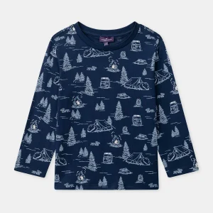 T-shirt bleu foncé imprimé sapin à manches longues Garçon