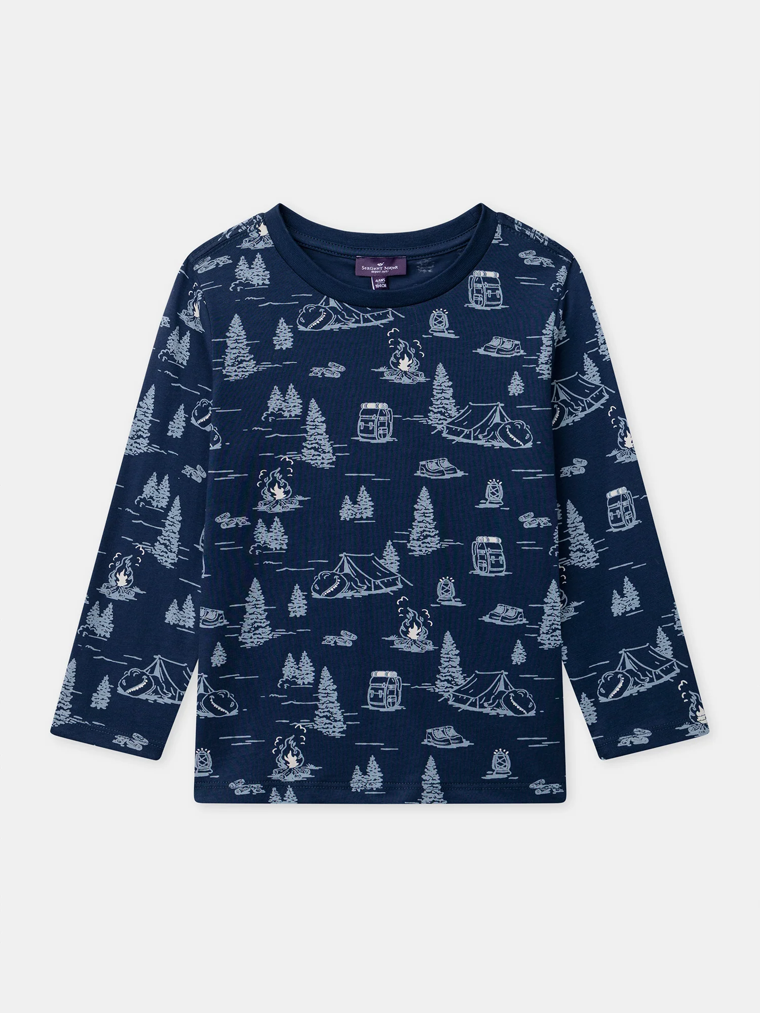 T-shirt bleu foncé imprimé sapin à manches longues Garçon